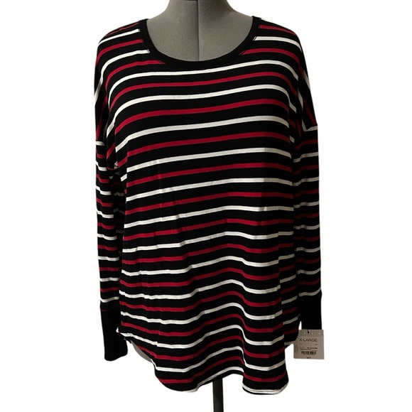Liz Claiborne Black, Red, and White Striped Tunic Sweatshirt 1XI - Picture 1 of 10